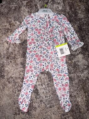 Little Me Pink, Blue & Green Floral Footed One-Piece